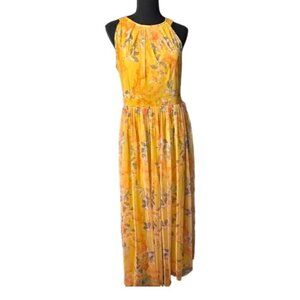 Candalite Yellow Floral Long Dress, Size Medium